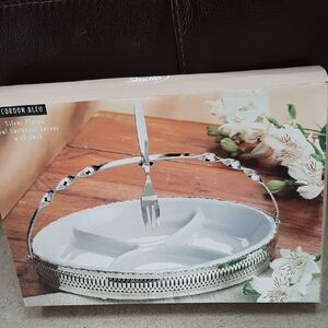 Vintage NIB silver Corden Bleu Plated Oval Sectional Server with Fork